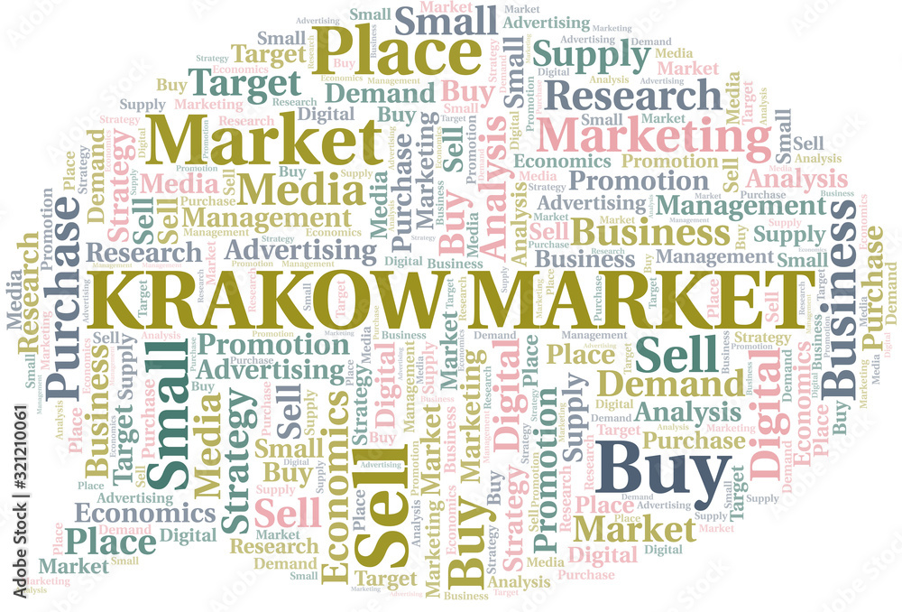Krakow Market word cloud. Vector made with text only.