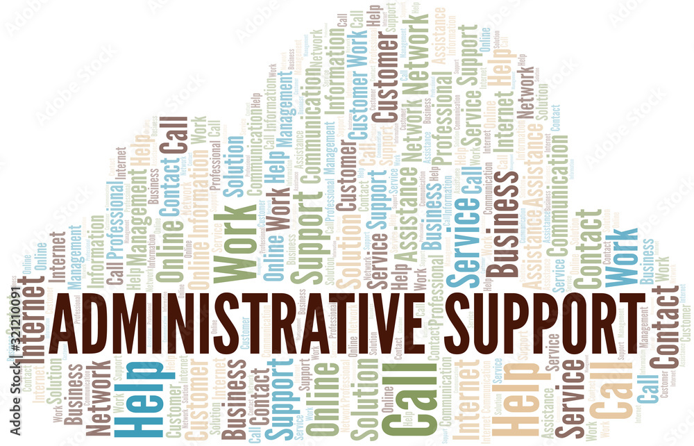 Administrative Support word cloud vector made with text only. Administrative Support word cloud vector made with text only.