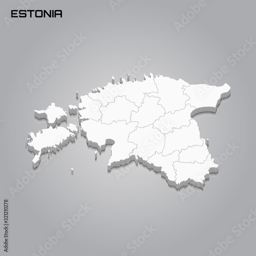 Estonia 3d map with borders of regions