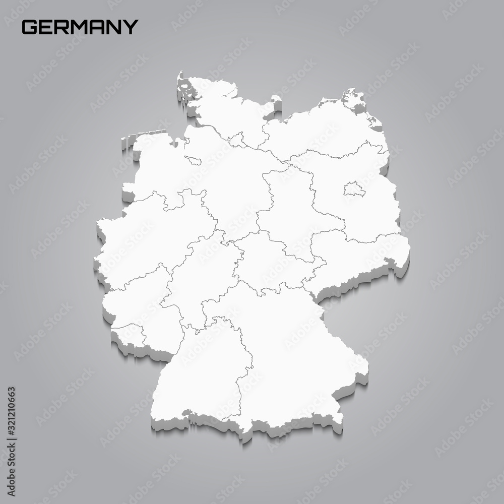 Germany 3d map with borders of regions