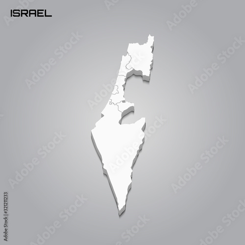 Israel 3d map with borders of regions