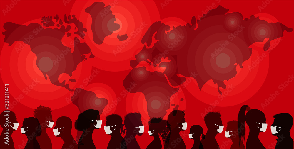 Ταπετσαρία Crowd of people protecting themselves against pandemic epidemic infection