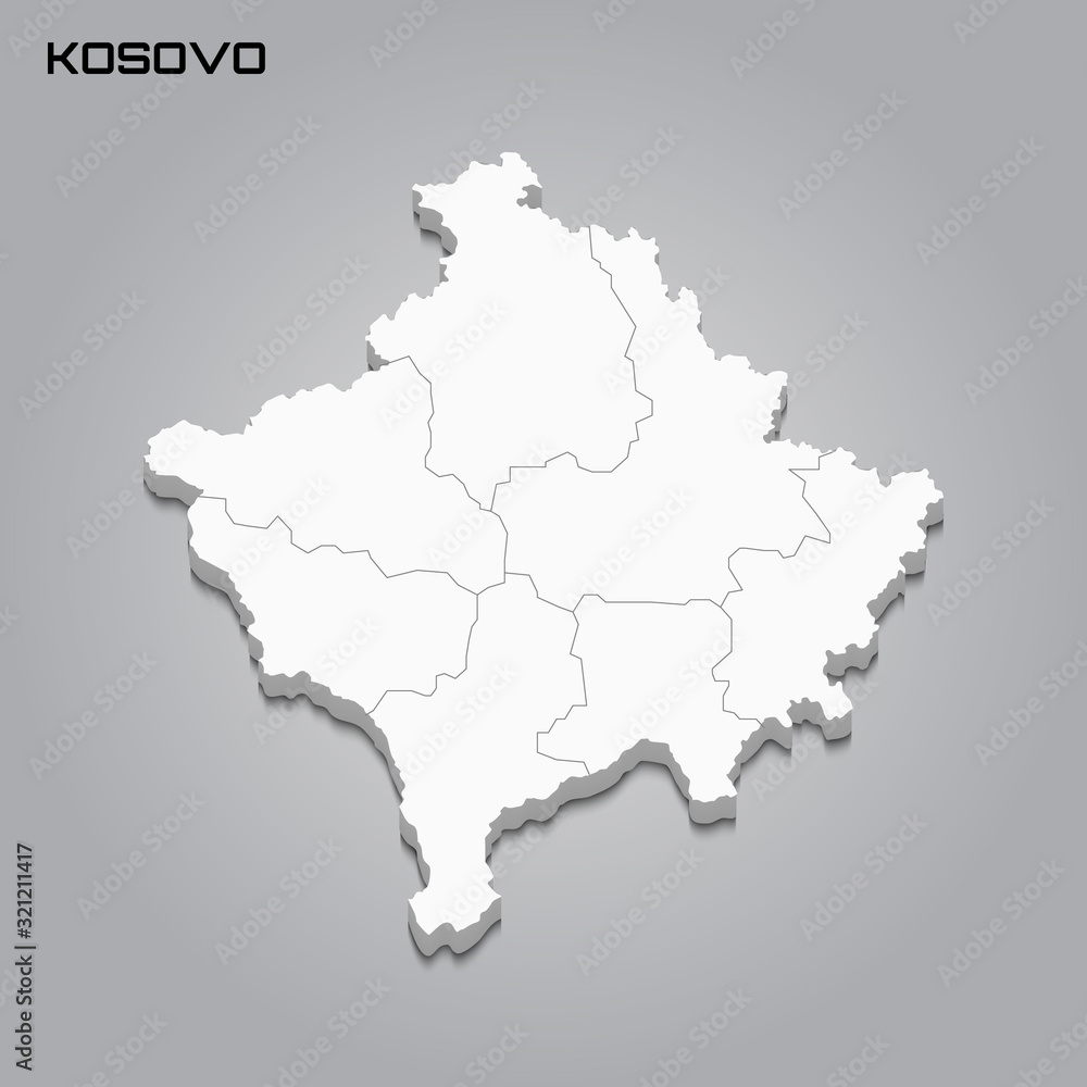 Kosovo 3d map with borders of regions Kosovo 3d map with borders of regions