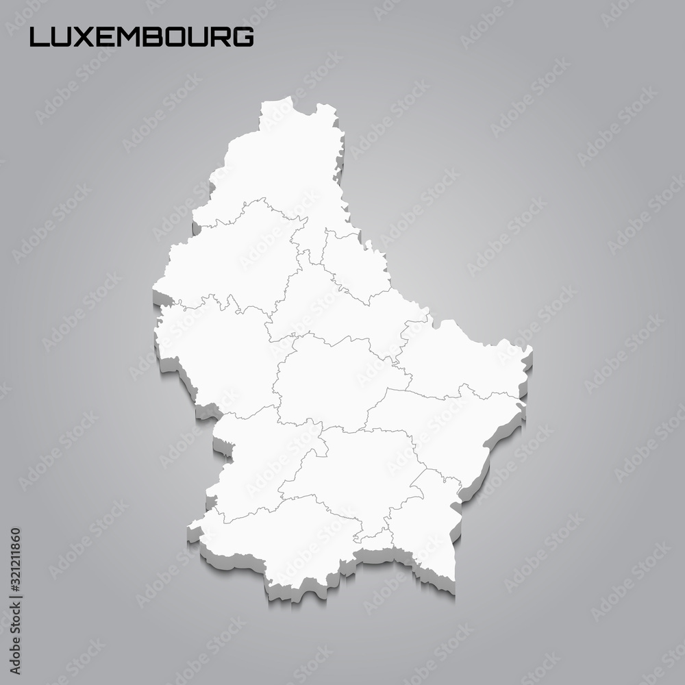 Luxembourg 3d map with borders of regions