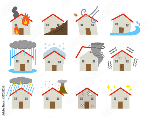 住宅の災害の被害セット 