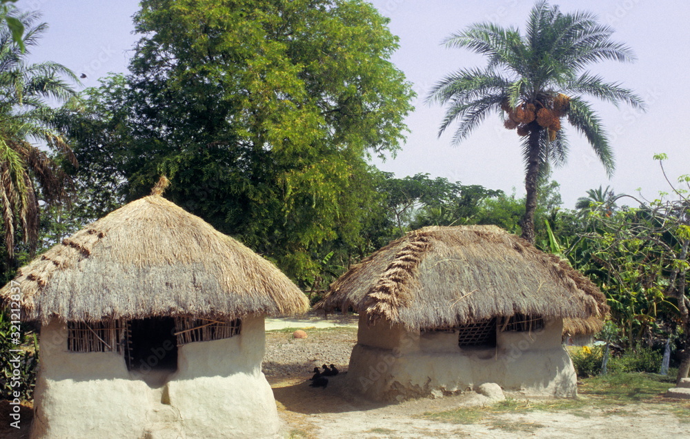 Tribal huts from the Bali island in the Sunderban delta, West Bengal, India.