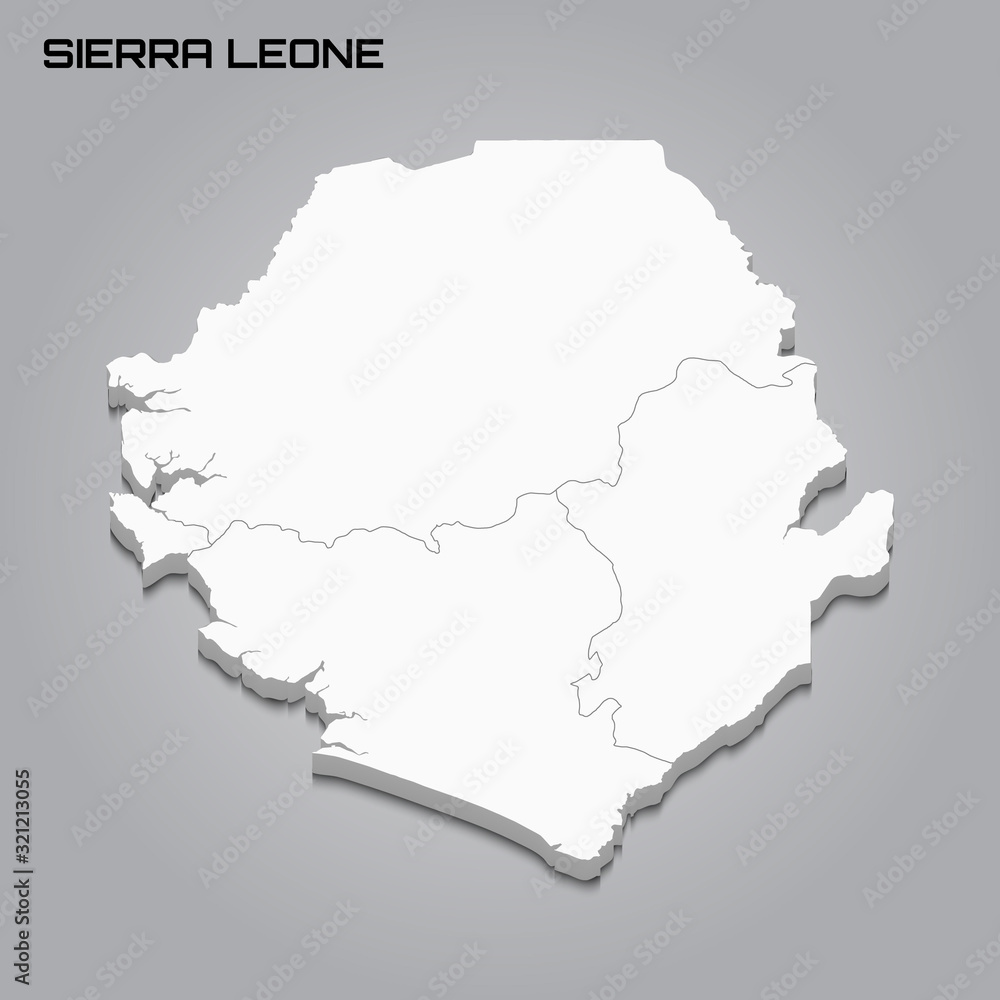 Sierra Leone 3d map with borders of regions