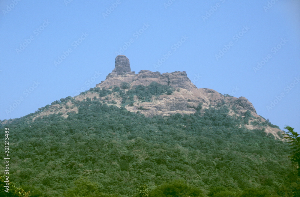 Pinnacle of Karnala fort, surrounded by the moist deciduous forest of Karnala Bird Sanctuary, India