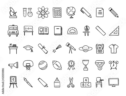 Learning icons set. Vector hand drawn outline icons and symbols for education and school
