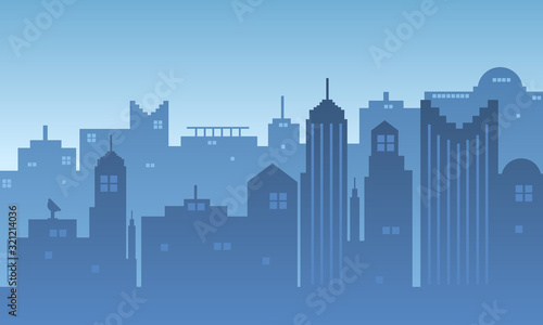 Illustration of a city with many buildings accompanied by a blue sky