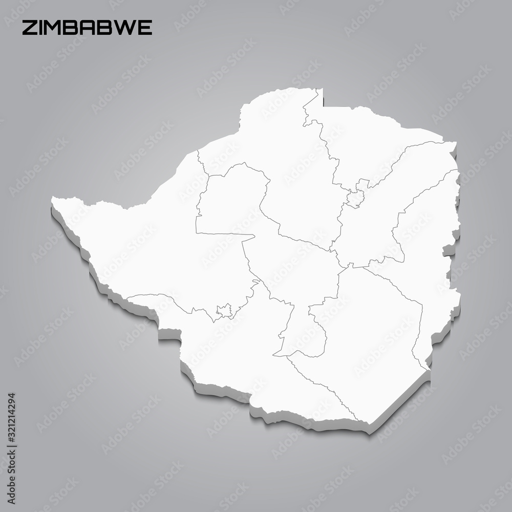 Zimbabwe 3d map with borders of regions Zimbabwe 3d map with borders of regions