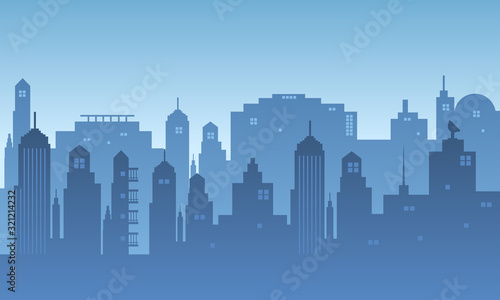 Illustration of the city in the morning with many buildings