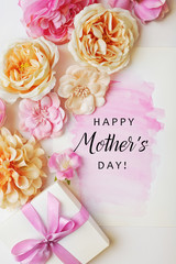 mothers day card with gift box and flowers