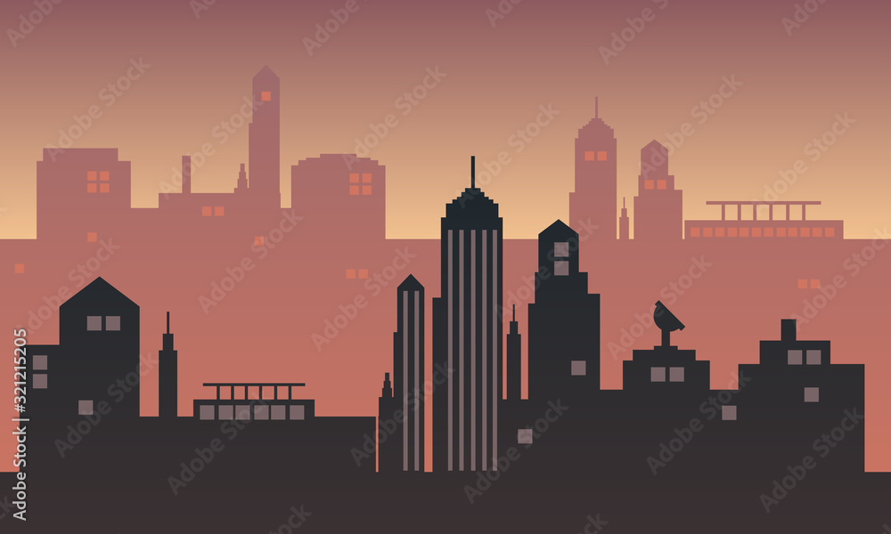 Twilight atmosphere in an urban setting with many buildings