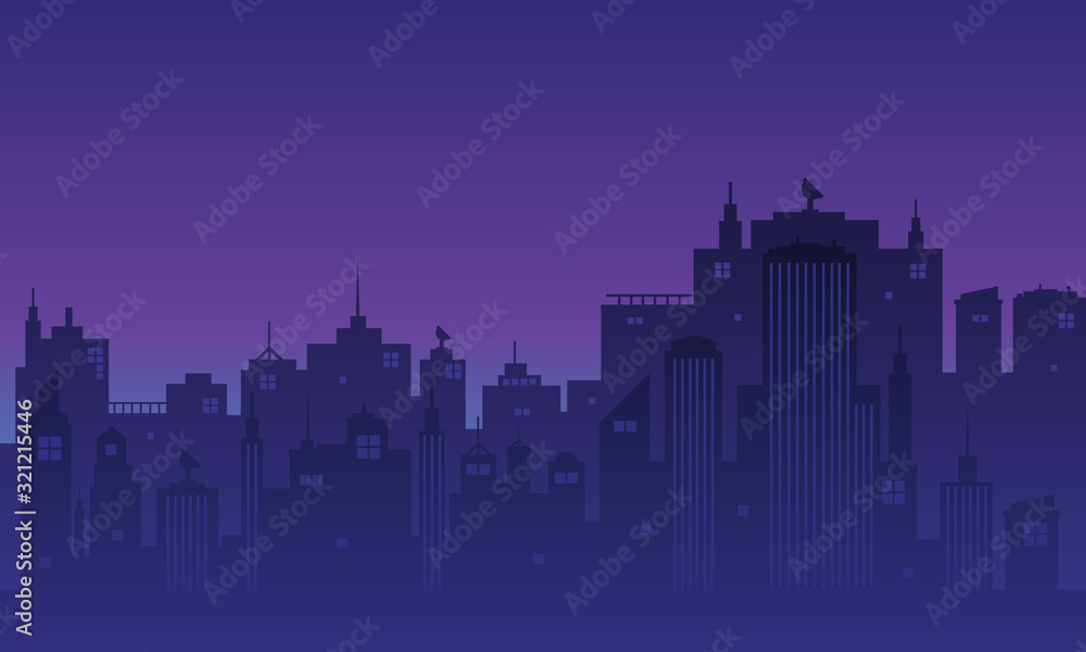 Urban silhouette with panoramic views of the landscape at night