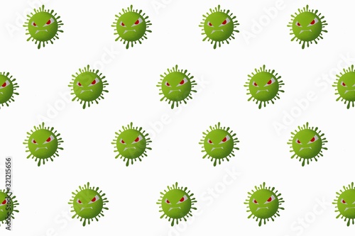 Coronavirus with White pattern background. Abstract seamless minimalism. Illustration paint cartoon style.