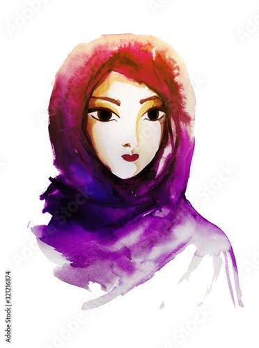 watercolor sketch of a woman in a hijab