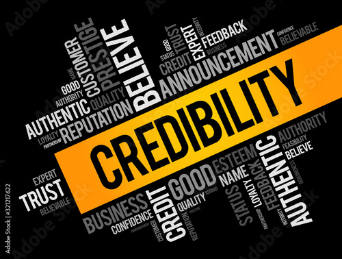 Credibility word cloud collage, business concept background