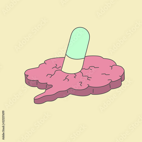 a pill destroys the brain. illustration of the effects of drugs on the brain photo