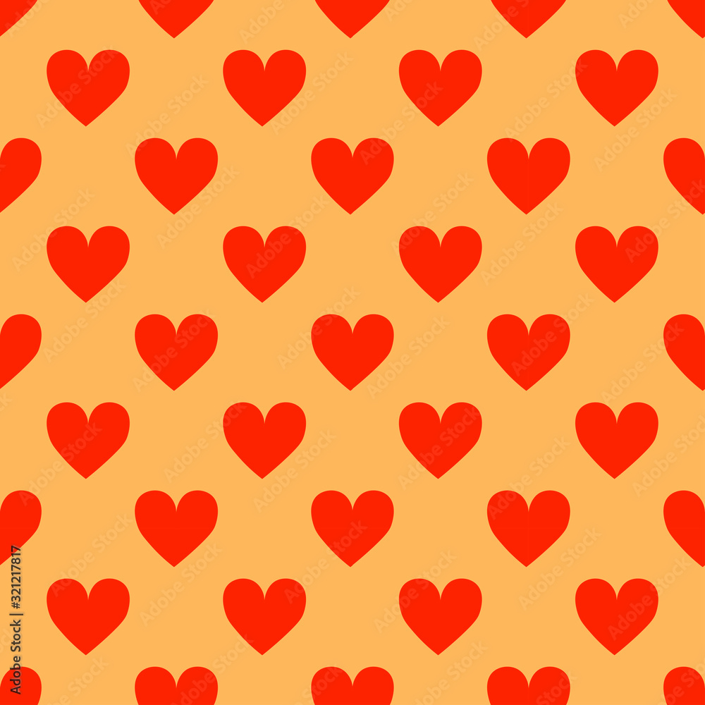 Valentines Day pattern with red hearts on orange background Valentines Day pattern with red hearts on orange background