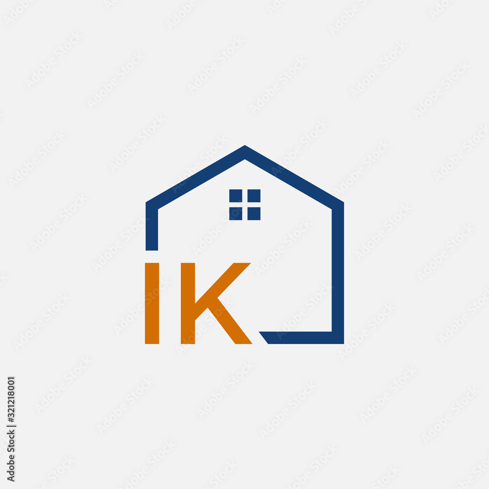 letter I K with House element. Construction logo template, Home and Real Estate icon. Housing Complex Simple Vector Logo Template. - vector