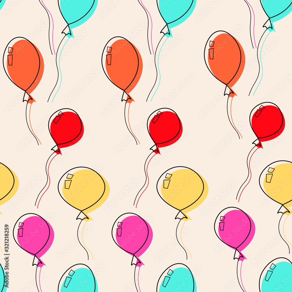 Colorful birthday balloons seamless greeting card design vector illustration