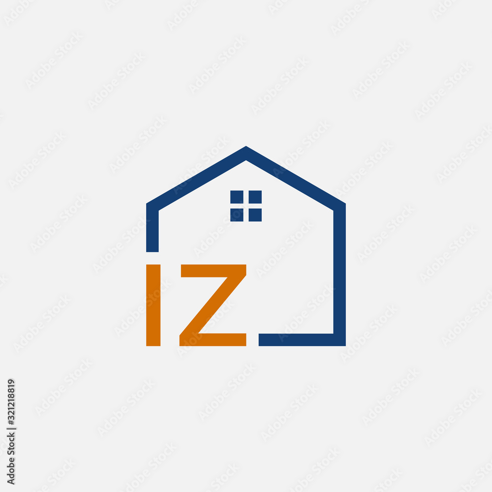 letter I Z with House element. Construction logo template, Home and Real Estate icon. Housing Complex Simple Vector Logo Template. - vector