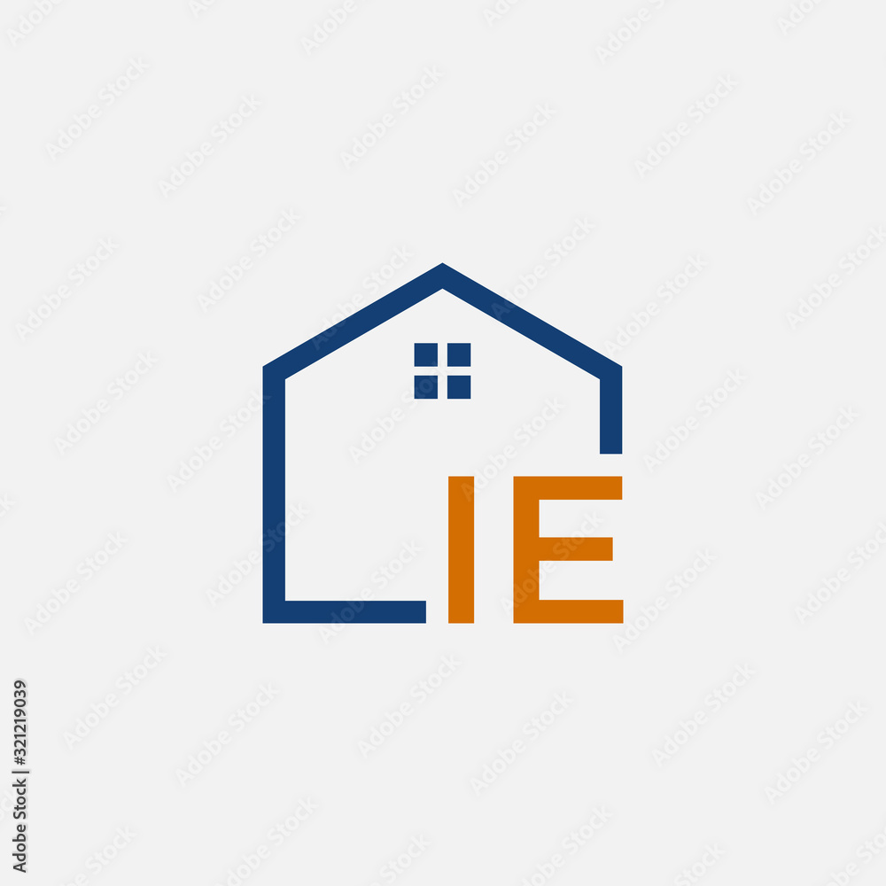 letter I E with House element. Construction logo template, Home and Real Estate icon. Housing Complex Simple Vector Logo Template. - vector