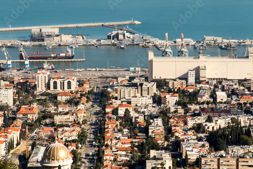 View of Haifa from the hill. Haifa is an Israeli city and port on the Mediterranean Sea.