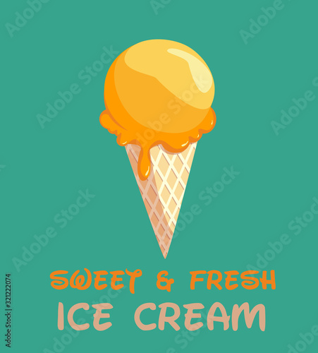 Yellow Lemon Ice Cream Cone Illustration