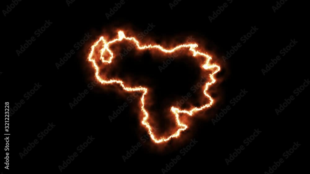 Outline map of Venezuela on fire. 3D Render