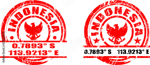 Indonesia map coordinates stamps with stripes