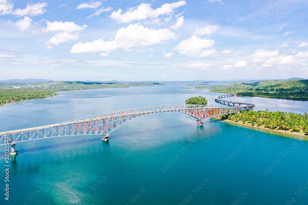 Panoramic view of the San Juanico bridge, the longest bridge in the country. It connects the Samar and Leyte islands in the Visayas region.