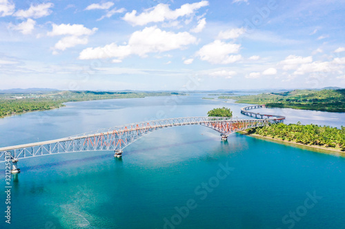 Panoramic view of the San Juanico bridge  the longest bridge in the country. It connects the Samar and Leyte islands in the Visayas region.