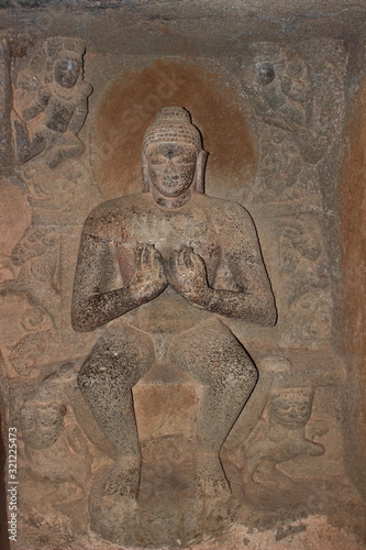 Seated Buddha Statue, Pandavleni Buddhist caves. Nasik, Maharashtra, India