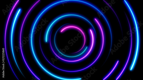 Retro cyberpunk style 80s. Abstract Neon bright lens flare colored on black background. Laser show colorful design for banners advertising technologies