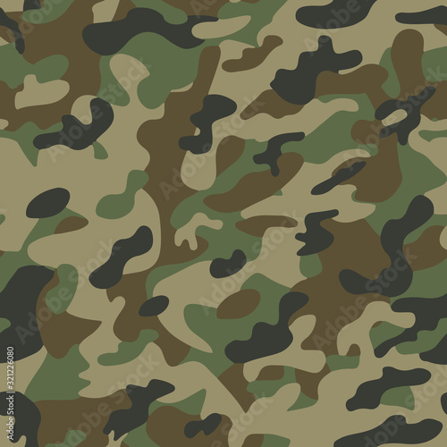 Texture military camouflage seamless pattern green. Vector army camo or hunting background print, fashionable stylish element for textile