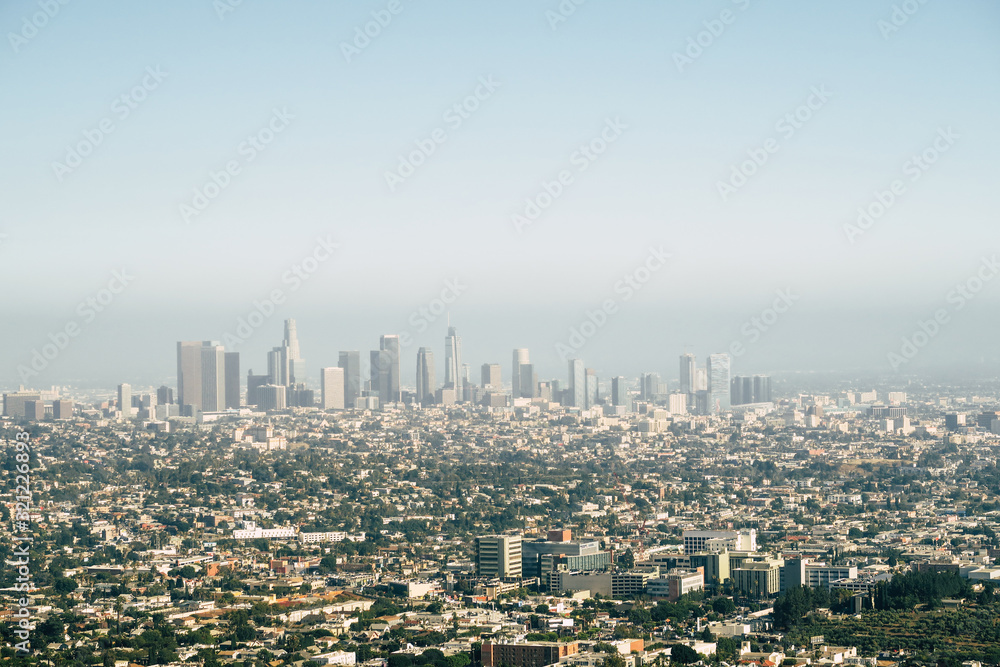 Panoramic view of LA downtown and suburbs from the beautiful Griffith Observatory in Los Angeles