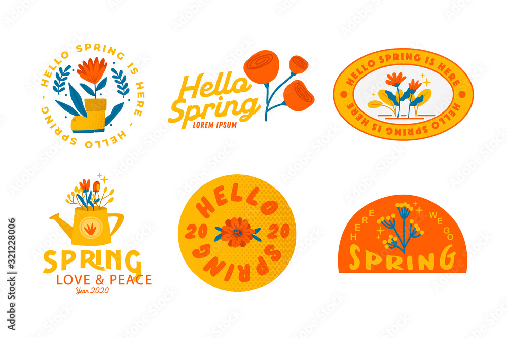 Hand drawn spring sale badges pack.Vector