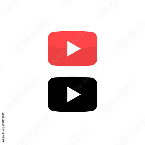 Play vector button icon. Red button video play arrow symbol