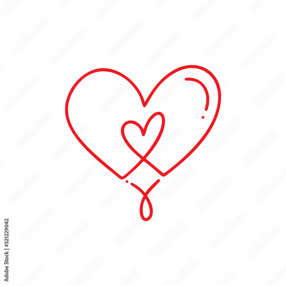 Two monoline red lovers heart. Valentine card handmade vector calligraphy. Decor for greeting card, photo overlays, t-shirt print, flyer, poster design Two monoline red lovers heart. Valentine card handmade vector calligraphy. Decor for greeting card, photo overlays, t-shirt print, flyer, poster design