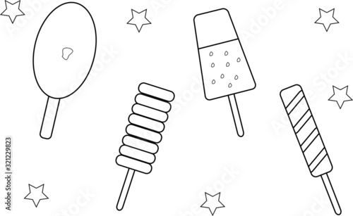 Ice cream and stars Vector Coloring Book
