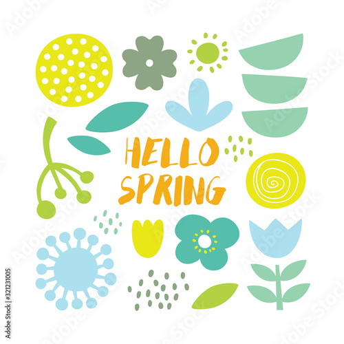 Lovely minimal spring scandinavian cute vector print with plants, flowers and leafs.