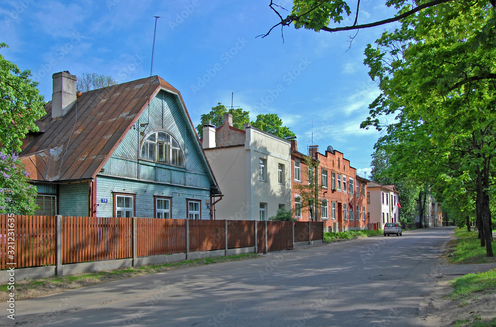 RIGA, LATVIA - APRIL 25, 2019: View to Kuldigas street (Kuldigas iela) in Agenskalns