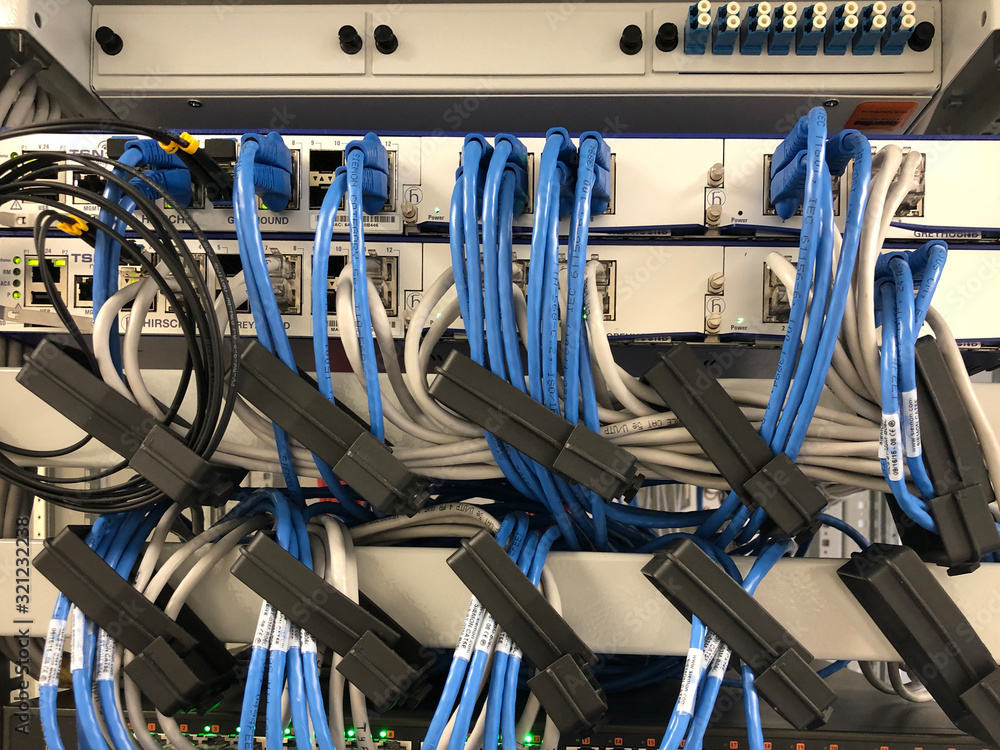 network cables connected to data center server