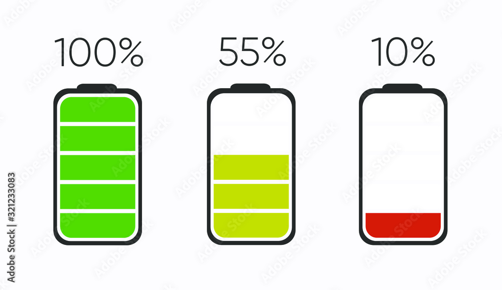 Batteries charging icon. Electricity symbol - energy sign. Power Battery vector. Set of low and full status. Batteries charging icon. Electricity symbol - energy sign. Power Battery vector. Set of low and full status.