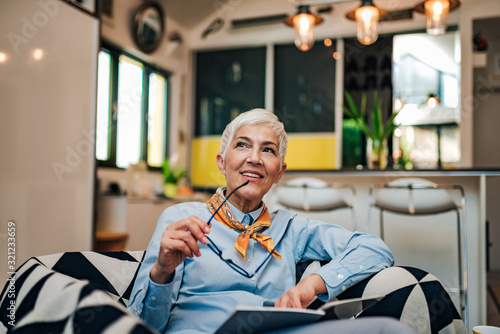 Portrait of a pensive senior woman at home. © bnenin