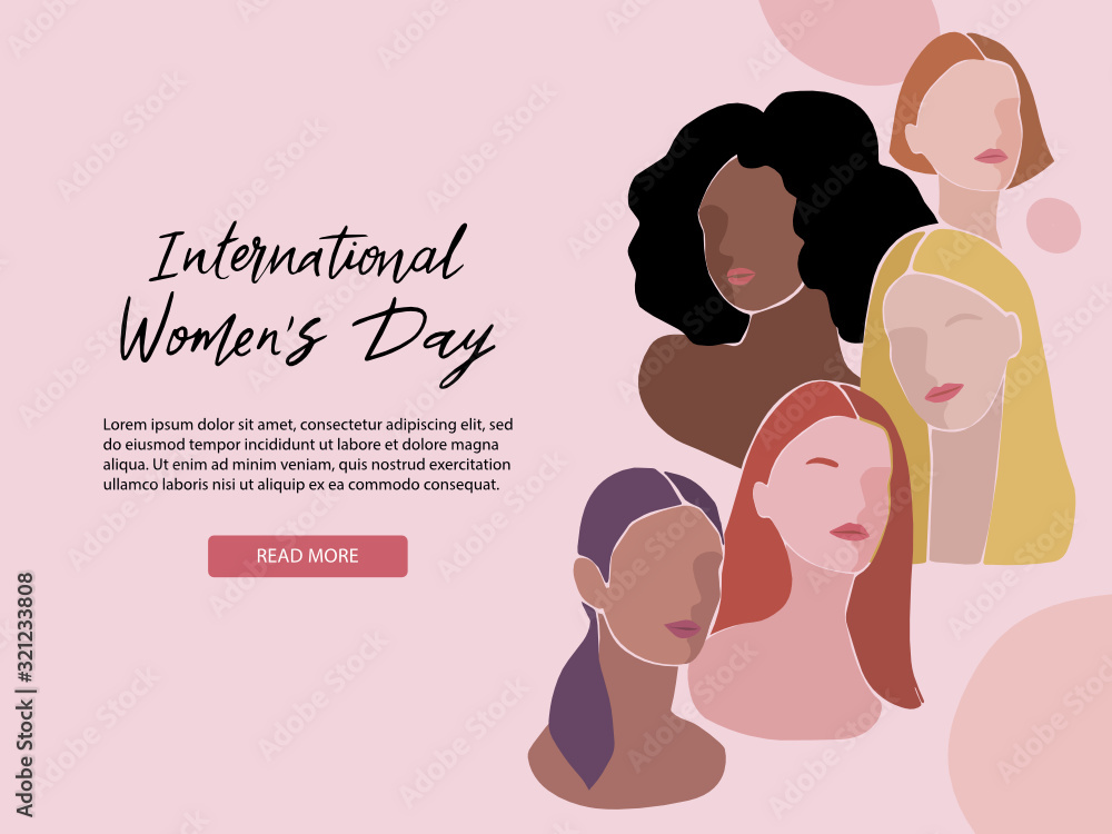 International Womens Day banner. Vector illustration of abstract women with different skin colors. International Womens Day banner. Vector illustration of abstract women with different skin colors.