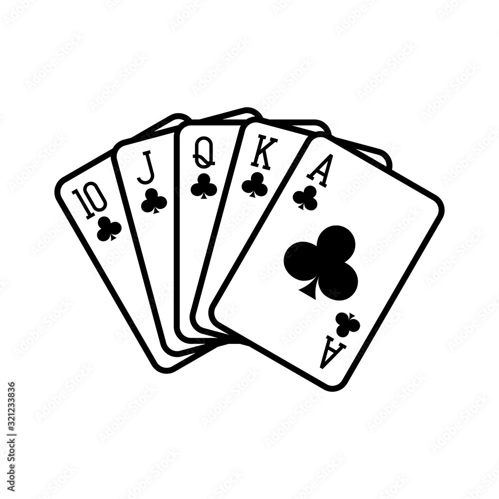 Obraz premium Royal flush hand of clubs, playing cards deck colorful illustration. Poker cards, jack, queen, king and ace vector.
