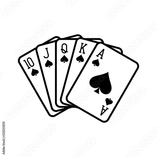 Royal flush hand of spades, playing cards deck colorful illustration. Poker cards, jack, queen, king and ace vector.